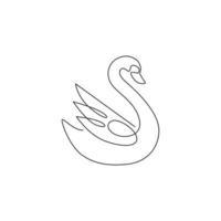 One single line drawing of beauty swan for company business logo identity. Cute goose animal mascot concept for greeting card decoration. Trendy continuous line draw design illustration graphic vector