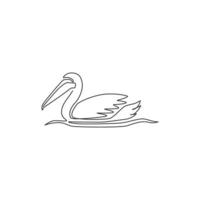 One single line drawing of cute pelican for company business logo identity. Big bird mascot concept for expedition corporation. Trendy continuous line draw design vector graphic illustration