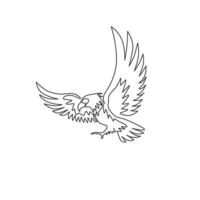 un dibujo de una sola línea de un pájaro águila fuerte para la identidad del logotipo de la empresa. concepto de mascota de halcón para el icono de la fuerza aérea. Ilustración de vector gráfico de diseño de dibujo de línea continua dinámica
