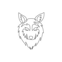 One single line drawing of dangerous wolf head for hunter club logo identity. Strong wolves mascot emblem concept for national zoo icon. Modern continuous line draw design vector graphic illustration