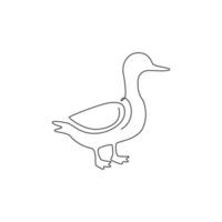 One continuous line drawing of funny white duck for business company business logo identity. Little beauty swan mascot concept for public park. Single line graphic draw vector design illustration