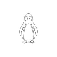 One continuous line drawing of funny penguin for kids toy company logo identity. South pole bird mascot concept for conservation national park. Single line graphic draw vector design illustration