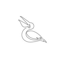 One continuous line drawing of cute pelican for delivery service company logo identity. Large bird mascot concept for product shipping service enterprise. Single line draw design vector illustration
