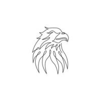 One continuous line drawing of strong eagle head for delivery service logo identity. Hawk mascot concept for bird conservative park icon. Trendy single line draw graphic vector design illustration