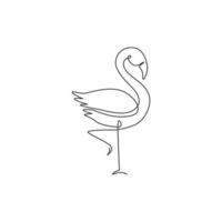 One single line drawing of exotic flamingo for company business logo identity. Flamingo bird mascot concept for product brand. Trendy continuous line draw design vector graphic illustration