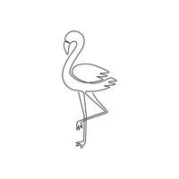 One continuous line drawing of beauty flamingo for city animal zoo. Flamingo mascot concept for bird conservation park. Modern single line vector draw design graphic illustration