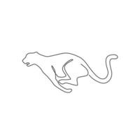 One single line drawing of jump running cheetah for hunting club logo identity. Strong leopard mascot concept for conservation park icon. Modern continuous line draw design graphic vector illustration