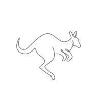 Single continuous line drawing of adorable jumping kangaroo for national zoo logo identity. Australian animal mascot concept for travel tourism campaign icon. One line draw design vector illustration