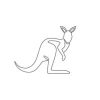 One continuous line drawing of funny standing kangaroo for national zoo logo identity. Animal from Australia mascot concept for conservation park icon. Single line draw design vector illustration