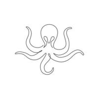 Single continuous line drawing of giant octopus for aquarium world logo identity. Legendary kraken animal mascot concept for aquatic show icon. Trendy one line draw design vector graphic illustration