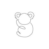 One continuous line drawing of adorable koala on tree for national zoo logo identity. Little bear from Australia mascot concept for conservation park icon. Single line draw design vector illustration