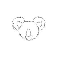 One single line drawing of cute koala head for business logo identity. Little bear from Australia mascot concept for traveling tourism campaign icon. Continuous line draw design vector illustration