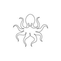 One continuous line drawing of mysterious octopus for seafood restaurant logo identity. Ocean animal mascot concept for Japanese sushi fast food icon. Single line draw design vector illustration