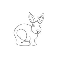 Single continuous line drawing of funny rabbit for pet shop logo identity. Cute bunny animal mascot concept for kids toy shop icon. Dynamic one line draw graphic design vector illustration