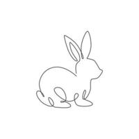 Single continuous line drawing of funny rabbit for pet shop logo identity. Cute bunny animal mascot concept for kids toy shop icon. Modern one line draw design vector graphic illustration