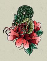 tatuaje de serpiente peonía vector
