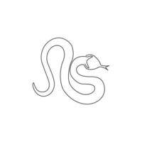 One continuous line drawing of venomous snake for reptile animal lover club logo. Deadly black mamba mascot concept for dangerous snake lover group icon. Single line draw design vector illustration