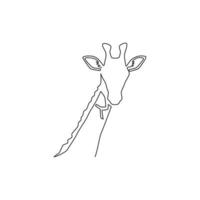 Single continuous line drawing of cute giraffe head for business logo identity. Adorable giraffe animal mascot concept for brand company icon. Trendy one line graphic draw design vector illustration