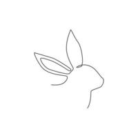 One single line drawing of cute rabbit head for brand business logo identity. Adorable bunny animal mascot concept for breeding farm icon. Continuous line draw graphic design vector illustration