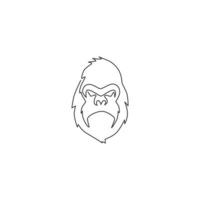 Single continuous line drawing of gorilla head for national zoo logo identity. Ape primate animal portrait mascot concept for e-sport team club icon. One line draw design graphic vector illustration