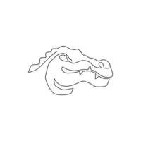 One single line drawing of scary head river swamp alligator for logo identity. Reptile animal crocodile concept for national zoo icon. Modern continuous line draw graphic design vector illustration