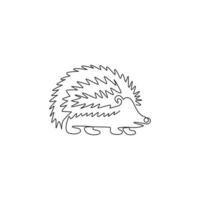 Single continuous line drawing of cute little baby hedgehog for logo identity. Funny tiny thorny mammal rodent concept for pet lover icon. Dynamic one line draw graphic design vector illustration