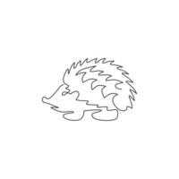 Single continuous line drawing of cute little baby hedgehog for logo identity. Funny thorny mammal rodent concept for pet lover icon. Trendy one line graphic draw design vector illustration