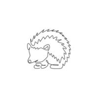 One continuous line drawing of cute little hedgehog for logo identity. Mini funny spiky rodent animal concept for national zoo icon. Dynamic single line graphic draw design vector illustration