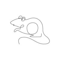 Single continuous line drawing of little cute mouse for logo identity. Funny mice mammal animal mascot concept for pet lover club icon. Modern one line draw design vector illustration graphic