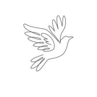 One single line drawing of adorable elegant fly dove bird for logo identity. Cute pigeon mascot concept for bird lover club icon. Dynamic continuous line draw design graphic vector illustration