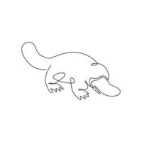 One continuous line drawing of cute platypus for logo identity. Australian mammal animal mascot concept for national conservation park icon. Modern single line graphic draw design vector illustration