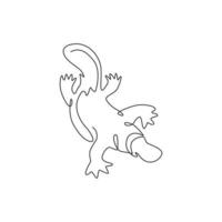 One continuous line drawing of cute platypus for logo identity. Australian mammal animal mascot concept for national conservation park icon. Trendy single line draw design vector graphic illustration