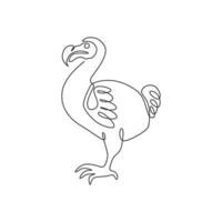 One single line drawing of adorable fun dodo bird for logo identity. Extinct animal mascot concept for national conservation park icon. Modern continuous line graphic draw design vector illustration