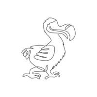 dibujo de línea continua única del adorable pájaro dodo lindo para la identidad del logotipo. concepto histórico de la mascota animal para el icono del zoológico nacional. Ilustración de vector de diseño gráfico de dibujo de una línea dinámica