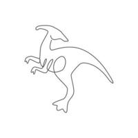 One single line drawing of agile and fast parasaurolophus for logo identity. Dino animal mascot concept for prehistoric theme park icon. Dynamic continuous line draw design graphic vector illustration