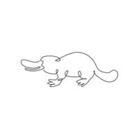 Single continuous line drawing of funny adorable platypus for logo identity. Tasmanian mammal animal mascot concept for national zoo icon. Modern one line draw graphic design vector illustration