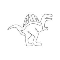 One single line drawing of wild spinosaurus for logo identity. Dino animal mascot concept for prehistoric theme park icon. Dynamic continuous line draw design graphic vector illustration