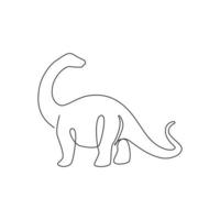 Single continuous line drawing of animal for logo identity. Prehistoric animal mascot concept for dinosaurs theme amusement park icon. Trendy one line draw design graphic vector illustration