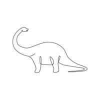 One continuous line drawing of giant brontosaurus prehistory animal with long neck for logo identity. Dinosaurs mascot concept for prehistoric museum icon. Single line draw design vector illustration