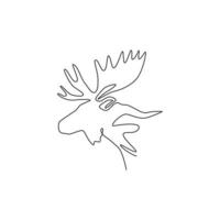 dibujo de una sola línea continua de robusta cabeza de alce para la identidad del logotipo. concepto de mascota animal de dólar para el icono del zoológico nacional. Ilustración de vector de diseño gráfico de dibujo de una línea