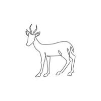 Single continuous line drawing of cute antelope for company logo identity. Horned gazelle mascot concept for national zoo icon. One line draw design graphic vector illustration