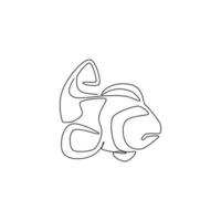 One continuous line drawing of adorable clown fish for sea world logo identity. Percula anemoneshow mascot concept for aquatic show icon. Single line graphic draw design vector illustration