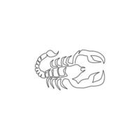 Single continuous line drawing of deadly scorpion for company logo identity. Lethal arthropod mascot concept for martial art club icon. One line draw graphic design vector illustration