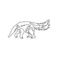 Single continuous line drawing of large anteater for logo identity. Insectivorous animal mascot concept for national conservation park icon. Modern one line draw graphic design vector illustration