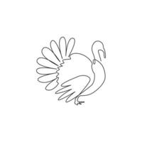 One single line drawing of big turkey for poultry logo identity. Fowl bird mascot concept for farming icon. Modern continuous line draw design vector illustration graphic