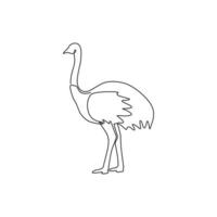 Single continuous line drawing of large ostrich for logo identity. Long necked bird mascot concept for national zoo icon. Modern one line draw graphic design vector illustration