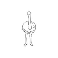 Single continuous line drawing of large ostrich for logo identity. Long necked bird mascot concept for national zoo icon. Modern one line graphic draw design vector illustration