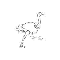 One single line drawing of giant running ostrich for logo identity. Flightless bird mascot concept for safari park icon. Modern continuous line draw design vector illustration graphic