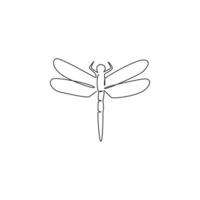 Single continuous line drawing of beauty dragonfly for company logo identity. Flying insect mascot concept bug lover club for icon. Modern one line draw design vector illustration