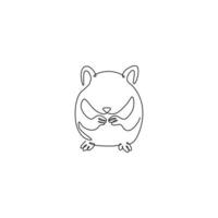 One single line drawing of cute hamster eating seeds for domestic logo identity. Rodent animal mascot concept for pet lover club icon. Modern continuous line draw design vector illustration